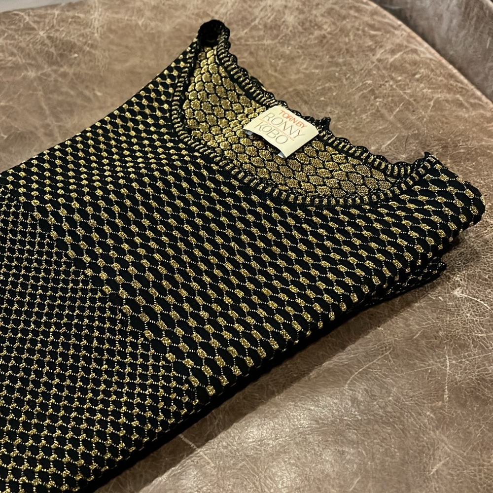Torn by Ronny Kobo Black and Gold Peplum Blouse - Picture 11 of 11